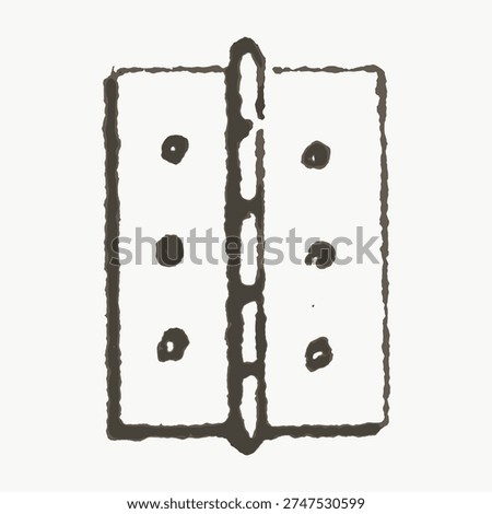 Vintage illustration vector of a door hinge, sketched in a rustic style. The monochrome design gives it an antique, handcrafted appearance.
