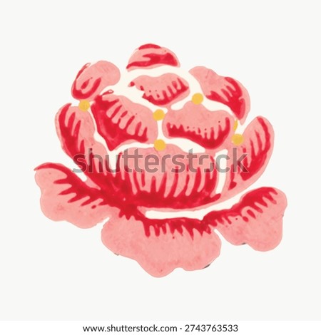 Vintage illustration vector of a stylized pink and red flower with yellow accents, resembling a watercolor painting, on a plain white background.