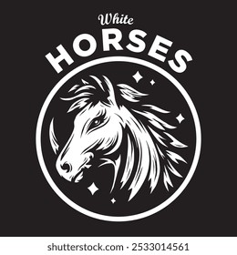 Ilustração vintage de um cavalo de chifre branco para necessidades de logotipo e patch