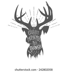 Vintage illustration with wilderness quote on deer head silhouette