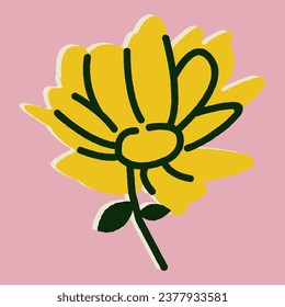 Vintage illustration with yellow flower. Vector postcard, print, poster, design