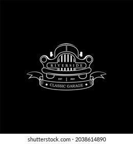 vintage ilustration old car garage suitable for logo,decoration and badge