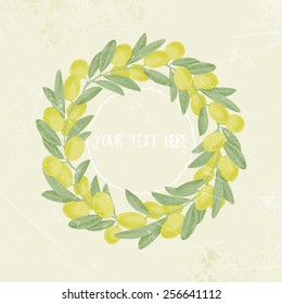 vintage image frame of olive branches, wreath, place for text. vector illustration