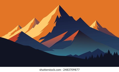 
vintage image of mountains flat vector illustration