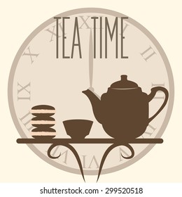 Vintage image with silhouettes of a teapot and cups. Vector illustration