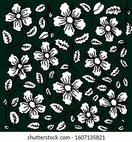 vintage image vector set of flowers and leaves 