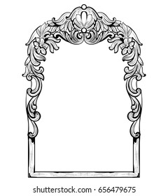 Vintage Imperial Baroque Mirror frame. Vector French Luxury rich intricate ornaments. Victorian Royal Style decor