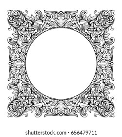 Vintage Imperial Baroque Mirror round frame. Vector French Luxury rich intricate ornaments. Victorian Royal Style decor
