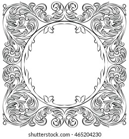 Vintage Imperial Baroque Round frame. Vector French Luxury rich carved ornamented decor. Victorian wealthy Style structure
