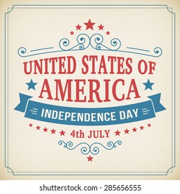 Vintage independence day 4th July american poster on paper background. Vector illustration. 