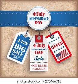 Vintage independence day background 3 price stickers. Eps 10 vector file.