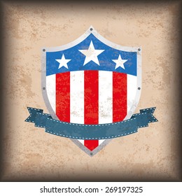 Vintage independence day background design with brown colors and US-Flag shield. Eps 10 vector file.