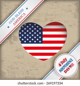 Vintage independence day background design with brown colors and US-Flag. Eps 10 vector file.