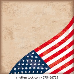 Vintage independence day background design with brown colors and USA-Flag. Eps 10 vector file.