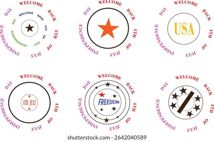 Vintage Independence Day Stamp Badge Vector Set with USA Symbols for 4th of July Designs