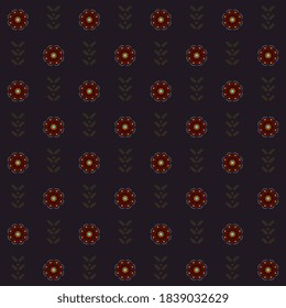 Vintage indian block print flowers pattern elegant ditsy floral motif classic colours background seamless texture. Delicate fabric allover design apparel textile, ladies dress, fashion garment.