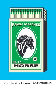 Vintage Indian Matchbox Art - cavalo Corresponde ícone Vetor. Equídeo vetor de caixa de correspondência clássico e de estilo antigo, cortado em estilo de design indiano antigo. Retro Antique Design Corresponde a Embalagem ou a Ilustração de cavalo.