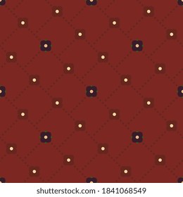Vintage indian pattern elegant floral motif decorative hand drawn texture micro flowers claret red background. Abstract check allover print block for apparel textile, patchwork fabric, fashion garment
