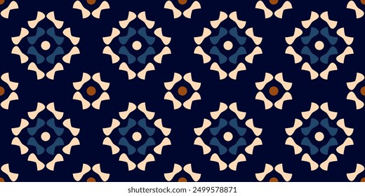 Vintage indian style pattern decorative background geometric motif floral design. Square elements diamond shapes texture. Scarf, dress, shirt textile fabric swatch. Easy to recolor allover print block