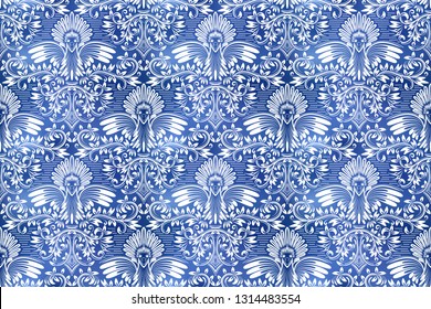 Vintage indigo dyed seamless pattern. Traditional ultramarine ink texture.