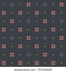 Vintage indigo floral ornament. Simple geometric pattern. Decorative printing block. Home decor, interior textile, wallpaper, phone case, fabric cloth, paper all over design. Vector illustration.