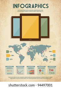 Vintage Infographic Collection with Retro Touchscreen Tablets. For High Quality Graphic Projects.