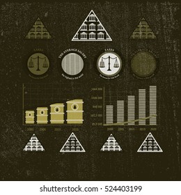 vintage infographic mints and a barrel of oil and wasof.