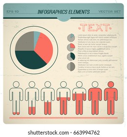 Vintage infographic set with pie chart and statistics flat vector illustration