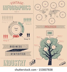 Vintage infographics design elements. Grunge texture placed in separate layer. Fully editable vector illustration.