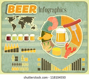 Vintage Infographics set - Beer icons, Snack and elements for presentation and Graph - vector illustration