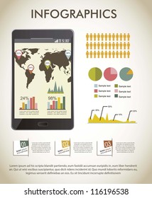 vintage infographics set with map. vector illustration