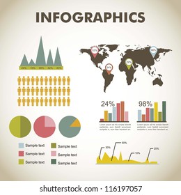 vintage infographics set with map. vector illustration