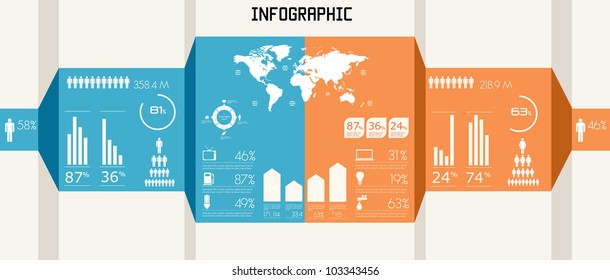 Vintage infographics set. World Map and Information Graphics