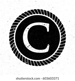 vintage initial letter c logo with rope circle