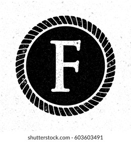 vintage initial letter f logo with rope circle
