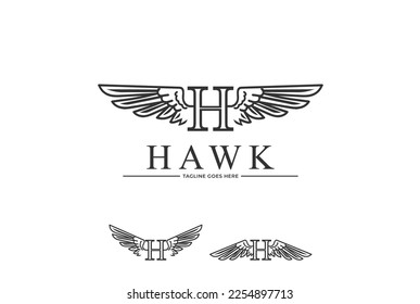 Vintage Initial Letter H for Hawk Wings Logo Design