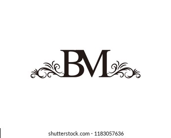 Vintage initial letter logo BM couple wedding name