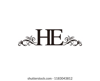 Vintage initial letter logo HE couple wedding name
