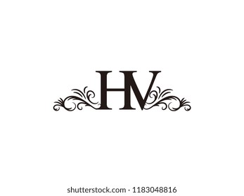 Vintage initial letter logo HV couple wedding name
