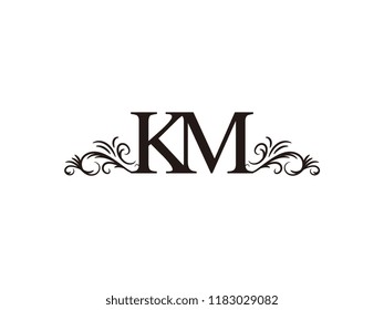 Vintage initial letter logo KM couple wedding name