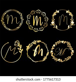 Vintage initial letter logo M couple wedding name