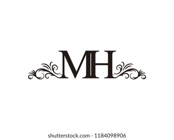 Vintage initial letter logo MH couple wedding name