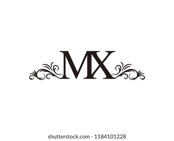 Vintage initial letter logo MX couple wedding name