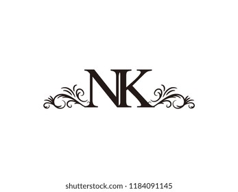 Vintage initial letter logo NK couple wedding name