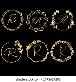 Vintage initial letter logo R couple wedding name