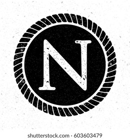 vintage initial letter n logo with rope circle