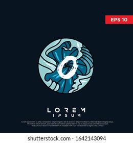 vintage initial letter o inside japanese wave art logo. modern icon, template design