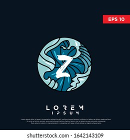 vintage initial letter z inside japanese wave art logo. modern icon, template design