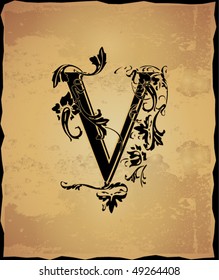 Vintage initials letter v