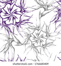 Vintage ink drawn floral pattern. Vector geometric seamless pattern for fabric, textile, tile.
